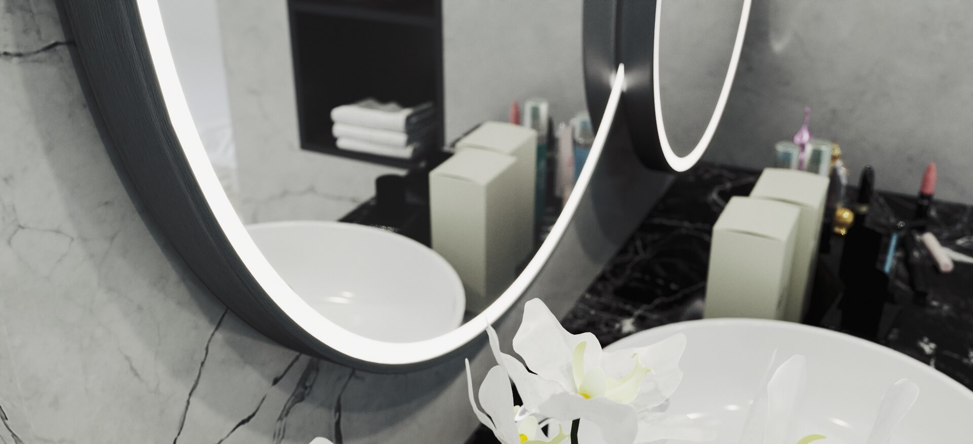 Water closet mirror room